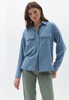 Bayan Mavi Cepli Loose-Fit Gömlek ( TENCEL™ )