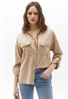 Bayan Bej Cepli Loose-Fit Gömlek ( TENCEL™ )