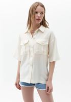 Bayan Krem Cep Detaylı Gömlek ( TENCEL™ )
