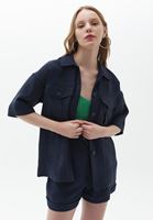 Bayan Lacivert Cep Detaylı Gömlek ( TENCEL™ )