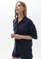 Bayan Lacivert Cep Detaylı Gömlek ( TENCEL™ )