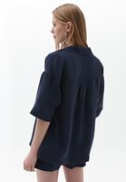 Bayan Lacivert Cep Detaylı Gömlek ( TENCEL™ )