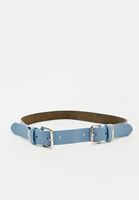 Bayan Mavi Vegan Deri Çift Tokalı Kemer