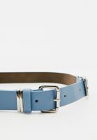 Bayan Mavi Vegan Deri Çift Tokalı Kemer