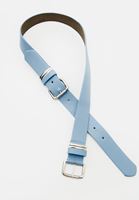 Bayan Mavi Vegan Deri Çift Tokalı Kemer