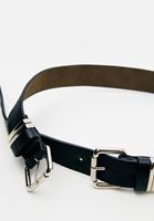 Bayan Siyah Vegan Deri Çift Tokalı Kemer