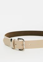 Bayan Bej Vegan Deri Çift Tokalı Kemer