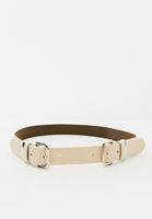 Bayan Bej Vegan Deri Çift Tokalı Kemer