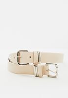 Bayan Bej Vegan Deri Çift Tokalı Kemer