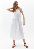 Bayan Beyaz Halter Yaka Midi Boy Elbise