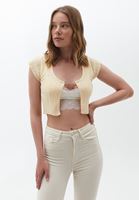 Bayan Bej Zincir Detaylı Triko Hırka