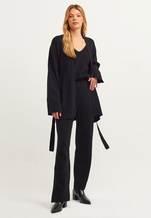 Siyah Yüksek Bel Triko Pantolon