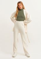 Bayan Krem Yüksek Bel Triko Pantolon
