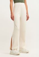 Bayan Krem Yüksek Bel Triko Pantolon