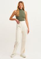 Bayan Krem Yüksek Bel Triko Pantolon