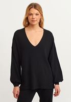 Bayan Siyah Balon Kollu Triko Kazak