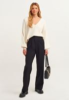 Bayan Krem Balon Kollu Triko Kazak