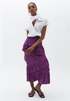 Bayan Mor Midi Boy Fırfırlı Etek