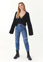 Bayan Siyah Düğmeli Triko Hırka