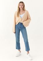 Bayan Bej Düğmeli Triko Hırka