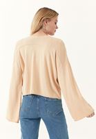 Bayan Bej Düğmeli Triko Hırka