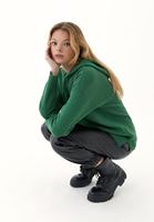 Bayan Yeşil Kapüşonlu Triko Kazak