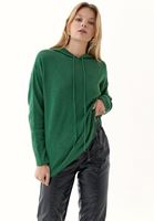 Bayan Yeşil Kapüşonlu Triko Kazak