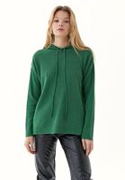 Bayan Yeşil Kapüşonlu Triko Kazak