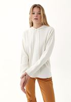 Bayan Krem Kapüşonlu Triko Kazak