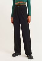 Bayan Siyah Beli Lastik Detaylı Wide-Leg Pantolon