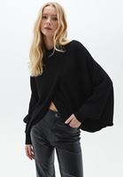 Bayan Siyah Kruvaze Triko Kazak