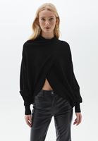 Bayan Siyah Kruvaze Triko Kazak