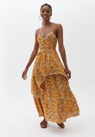 Bayan Çok Renkli Çiçekli Uzun Elbise