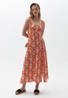 Bayan Çok Renkli Yırtmaçlı Midi Boy Elbise