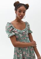 Bayan Çok Renkli Balon Kollu Fırfırlı Midi Elbise