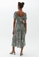 Bayan Çok Renkli Balon Kollu Fırfırlı Midi Elbise