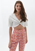 Keten Pantolon ve Crop Bluz Kombini