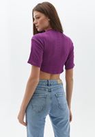 Bayan Mor V Yaka Crop Bluz
