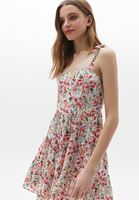 Bayan Çok Renkli Çiçek Desenli Mini Elbise