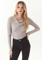 Bayan Bej Degaje Yaka Bluz