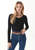 Bayan Siyah Degaje Yaka Bluz