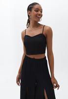 Bayan Siyah İnce Askılı Crop Top