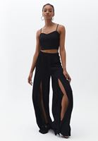 Bayan Siyah İnce Askılı Crop Top
