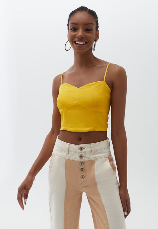 Sarı İnce Askılı Crop Top