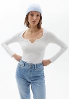 Bayan Krem Uzun Kollu Top