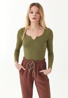 Bayan Yeşil Uzun Kollu Top