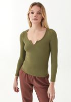 Bayan Yeşil Uzun Kollu Top