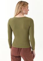 Bayan Yeşil Uzun Kollu Top