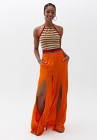 Bayan Turuncu Ultra Yüksek Bel Yırtmaçlı Pantolon