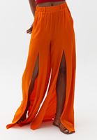 Bayan Turuncu Ultra Yüksek Bel Yırtmaçlı Pantolon